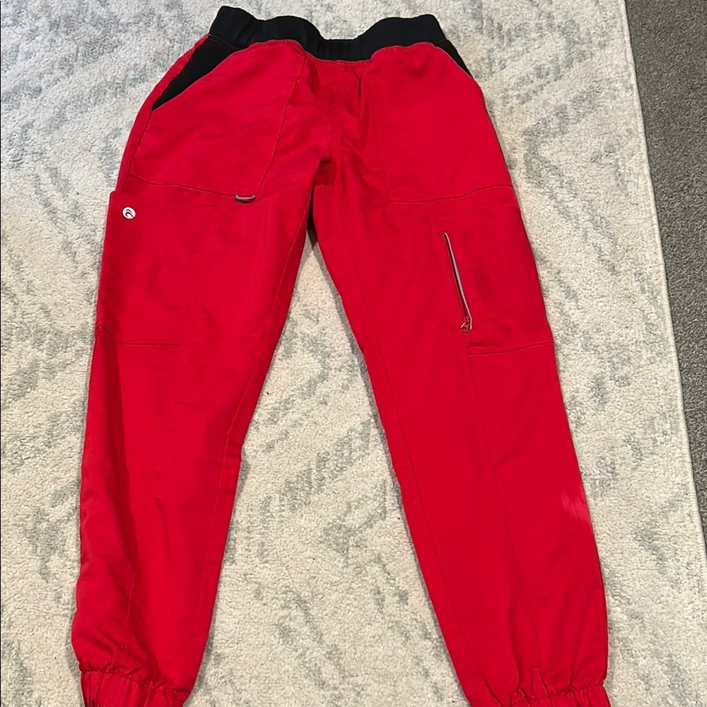 Red Jogger Pants with Black Accents